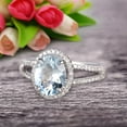 thumbnail image 2 of 1.50 Carat Oval Shape Blue Gemstone With Split Shank Halo Design Aquamarine Engagement Ring Wedding Ring Anniversary Gift On 10K White Gold, 2 of 5