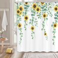 thumbnail image 2 of Green Eucalyptus Leaves Shower Curtain Farmhouse Yellow Sunflower Bathroom Decorative Curtain, White Fabric Shower Curtain Set Watercolor Botanical Floral Pattern, Nature Plants Bath Curtain 72X72IN, 2 of 6