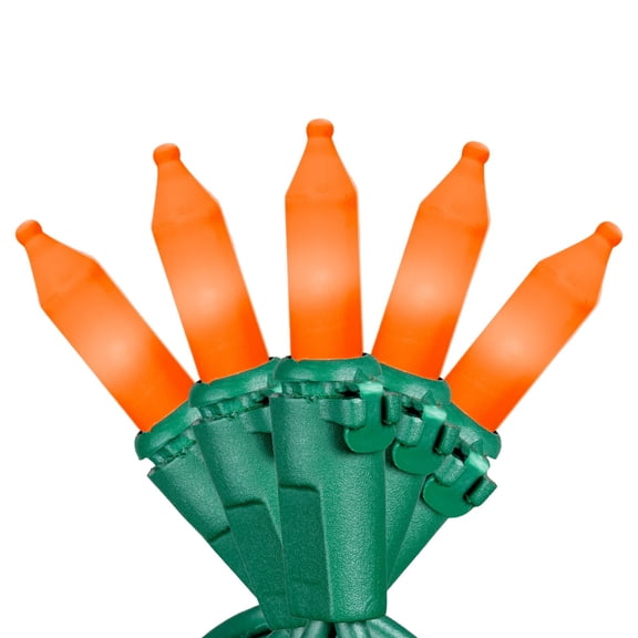 Novelty Lights RetroGlo® LED Mini Lights, 100 Ceramic Orange Bulbs on Green Wire, 34ft with 4" Spacing, Incandescent Style Glow, 2700K Warm White Core