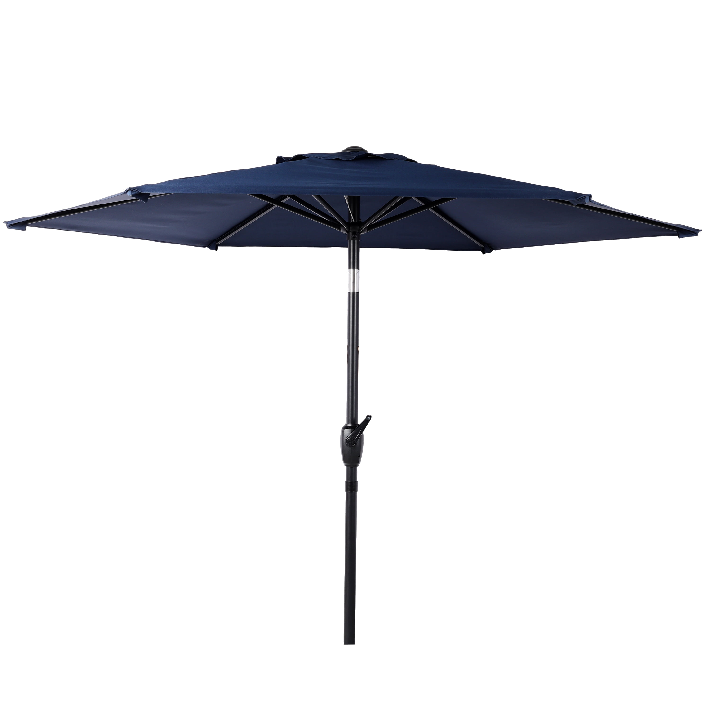 10FT Blue Outdoor Market Patio Umbrella with Crank & Push Button 45° Tilt, 6-Rib Iron Pole PA Waterproof Polyester Canopy for Garden Deck Pool Backyard, Base Not Included