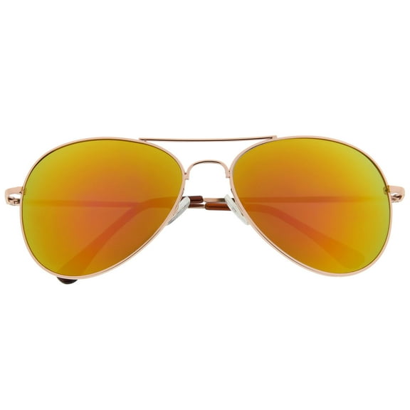 grinderPUNCH Aviator Colored Mirrored Lens Adult Sunglasses for Men Women -Gold | Green-Orange