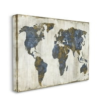 Stupell Home Décor Gold Blue World Map Design Canvas Wall Art by Russell Brennan