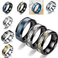 thumbnail image 2 of HOOUN Silver Plated Dragon Intarsie Stainless Steel Mens Wedding Band Rings Jewelry-black-8, 2 of 6