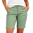 thumbnail image 3 of VBVC Women's High Waisted Stretch Bermuda Shorts , Dressy Summer Straight Leg Shorts For Women , Ladies' Casual Button Waist Shorts with Pockets,Green,S-3XL, 3 of 10