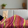 thumbnail image 3 of Mexican Soft Flannel Fleece Throw Blanket, Vibrant Colored Striped Pattern with Abstract Lizard Animal Folk Borders, Cozy Plush for Indoor and Outdoor Use, 50" x 60", Multicolor, by Ambesonne, 3 of 5