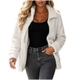thumbnail image 2 of Sahpxhe Women's Fleece Jacket Full Zip Collared Long Sleeve Casual Sherpa Coat Fuzzy Athleisure Warm Clothes White L, 2 of 6