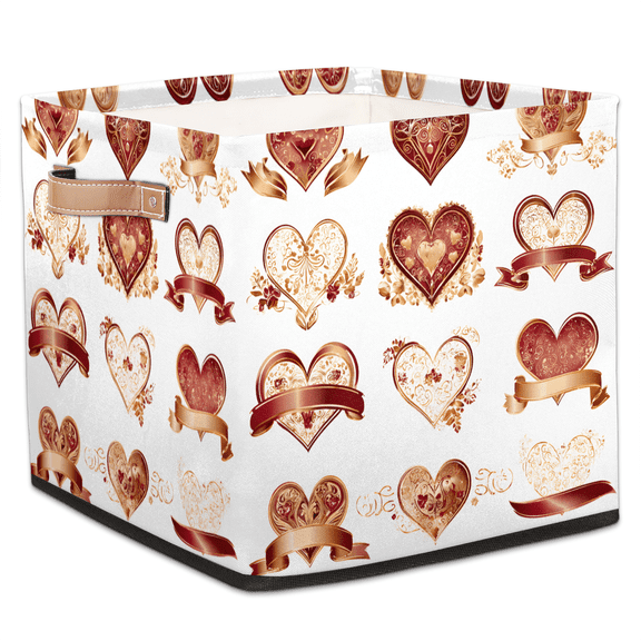 CURLYOOT Valentines Retro Heart Cube Storage Bin, 13 x 13 x 13 Storage Cube Bins for Organizing, Fabric Foldable Baskets with Handles for Closet, Shelves, Clothes