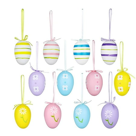 Jpgif 12Pcs Easter Decorations Eggs Hanging Ornaments Colorful For Easter Tree Basket Decor Party Favors Supplies Home