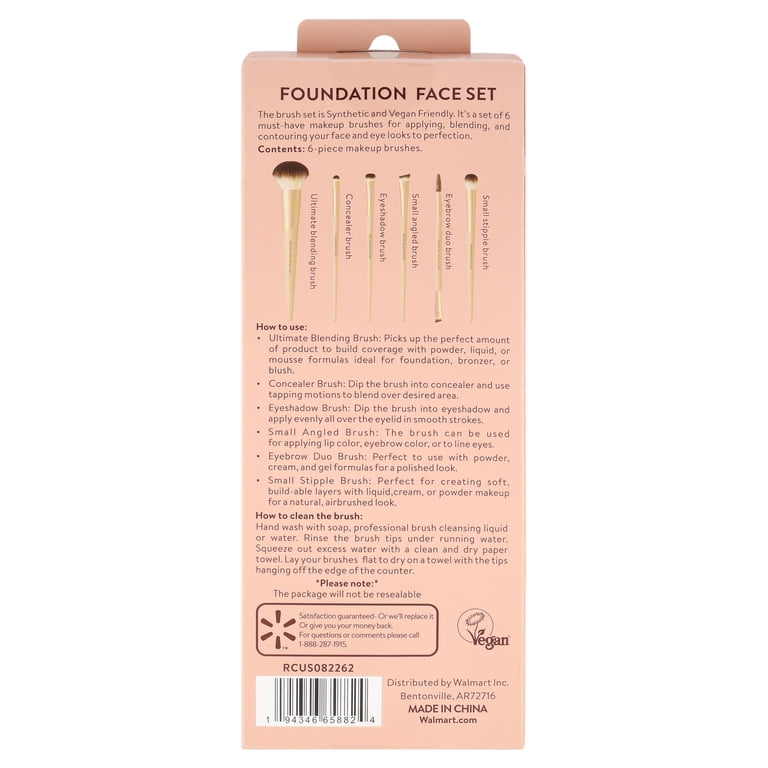 Six-Piece Foundation Makeup Brush Set, Gold photo 3