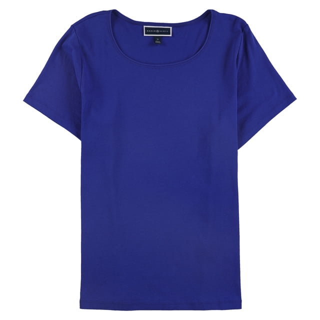 Karen Scott Womens Solid Basic T-Shirt, Blue, Plus Size, 1X