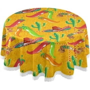 SKYSONIC 60" Cactus Sombrero Chili Round Table Cloths Mexican Food Pattern Tablecloths for Home Kitchen Restaurat Decor Polyester Washable Tablecover Kithchen Party Picnic