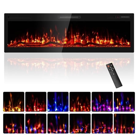 Afuera Living Black 60" Ultra-Thin Electric Fireplace with 3D HD Flames & Remote