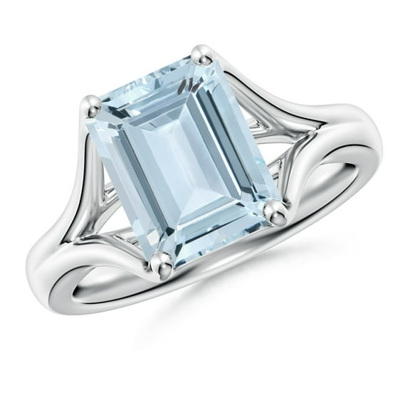ANGARA Natural Solitaire 3 ct Aquamarine Split Shank Engagement Ring in 14K White Gold for Women (Size-10x8mm) | March Birthstone, Anniversary, Jewelry Gift for Women | Natural Aquamarine Ring