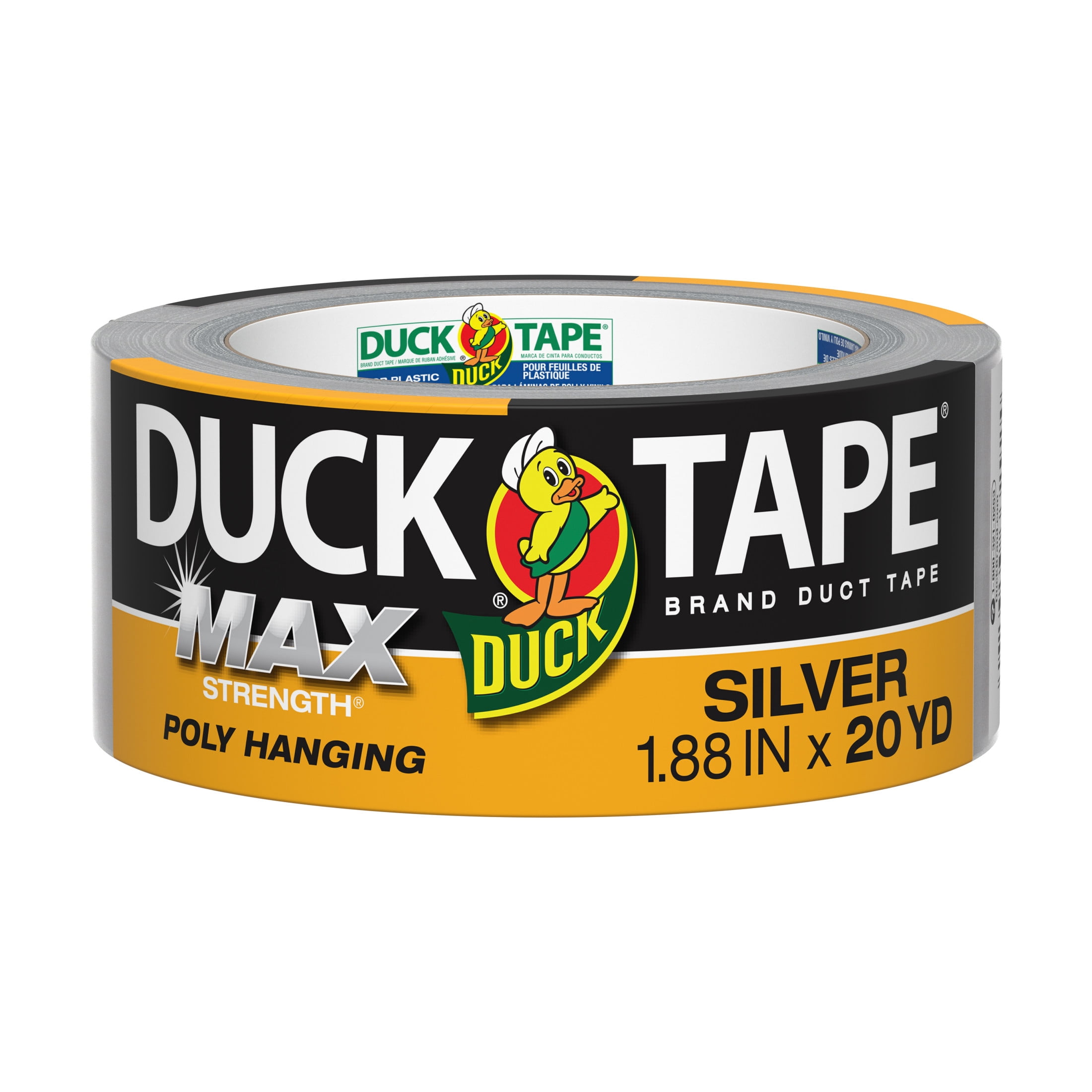 (3 pack) Duck Max Poly Hanging Duct Tape, 1.88 in. x 20 yd., Silver