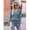 thumbnail image 3 of Long Sleeve Shirts for Women V Neck Casual Fall Tops Loose Fit Sweaters Tunic Fashion 2025 Clothes Gray Blue XXL, 3 of 7