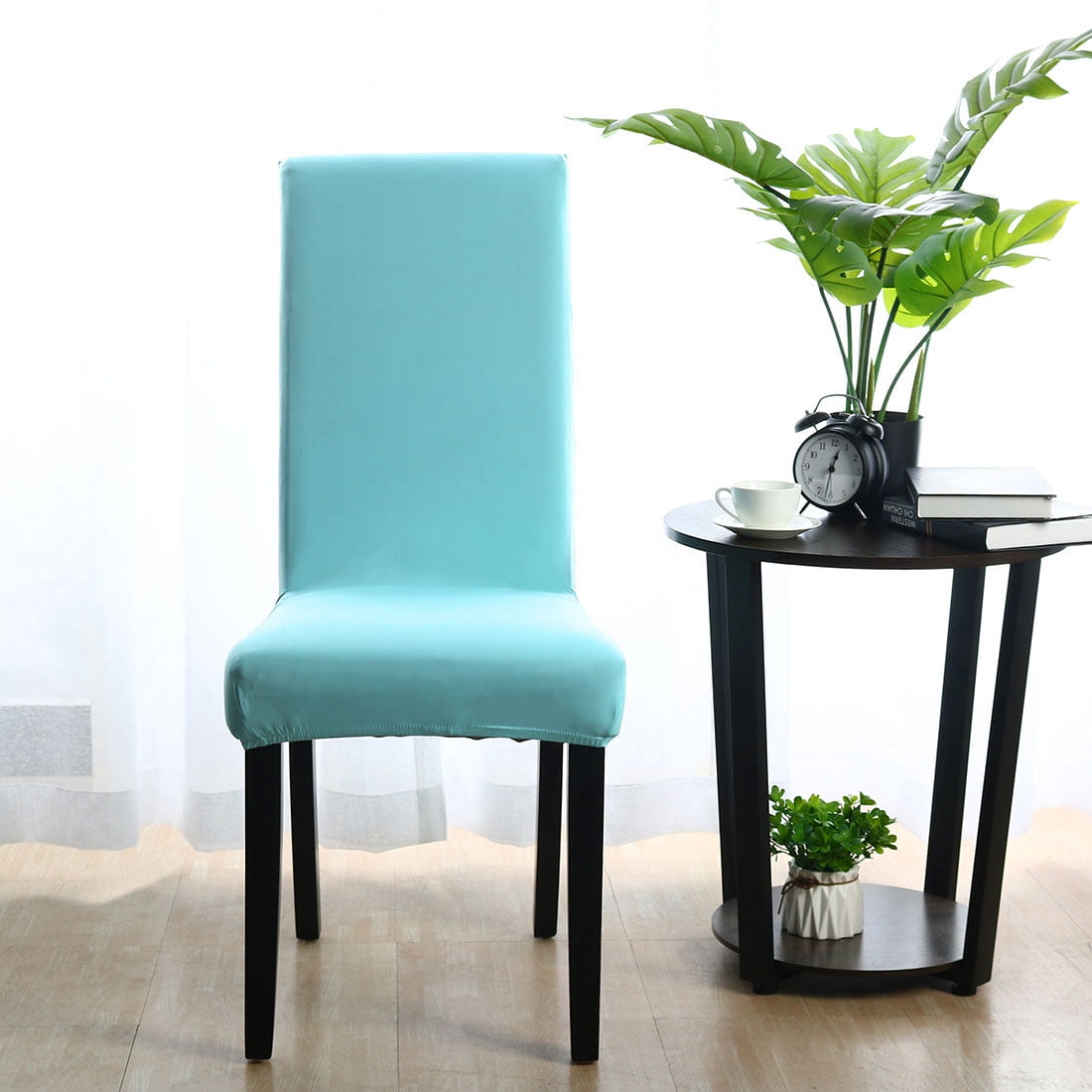 Unique Bargains Stretch Spandex Dining Room Chair Covers Set of 4, Sky Blue