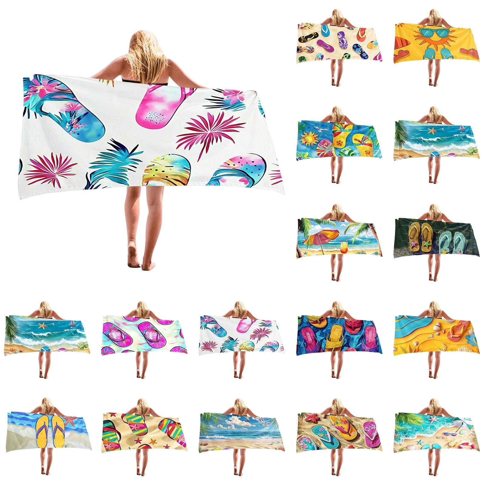 Riecok Oversized Beach Towels Sandproof Blanket Summer Vacation Beach Towels Soft Microfiber Pool Bath Towels Free Size