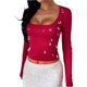 thumbnail image 1 of Camisetas de Larga para Mujer, Tops Cortos, Moda de Otoño, Cuello Cuadrado, Camisetas Básicas para Salir, Ropa Y2K Vino Tinto XL, 1 of 7