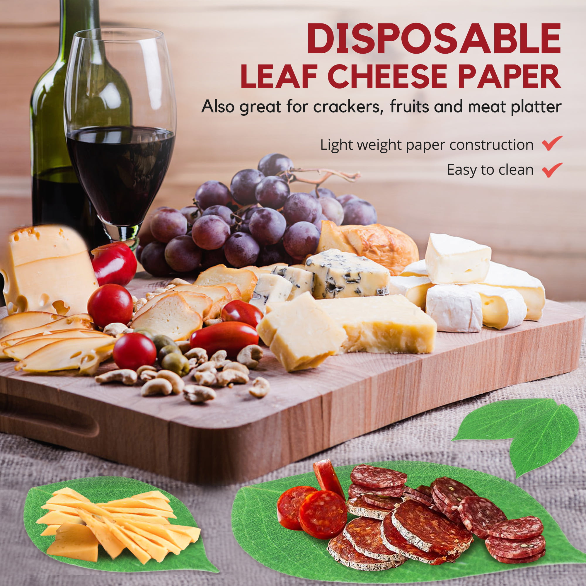 25 Pack] Leaf Cheese Paper for Charcuterie Boards - 7 x 4”Cheeseboard  Accessories, Disposable Grease Resistant Decorative Parchment Sheets in  Serving Tray, Crackers, Fruits, Sushi Meat Platter 