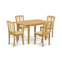 HomeStock 5-Piece Rectangular Dining Table Set, Oak Finish, 32" x 54" Table with 12-Inch Leaf, 4 Solid Hardwood Chairs with Wood Seats, 128 lbs