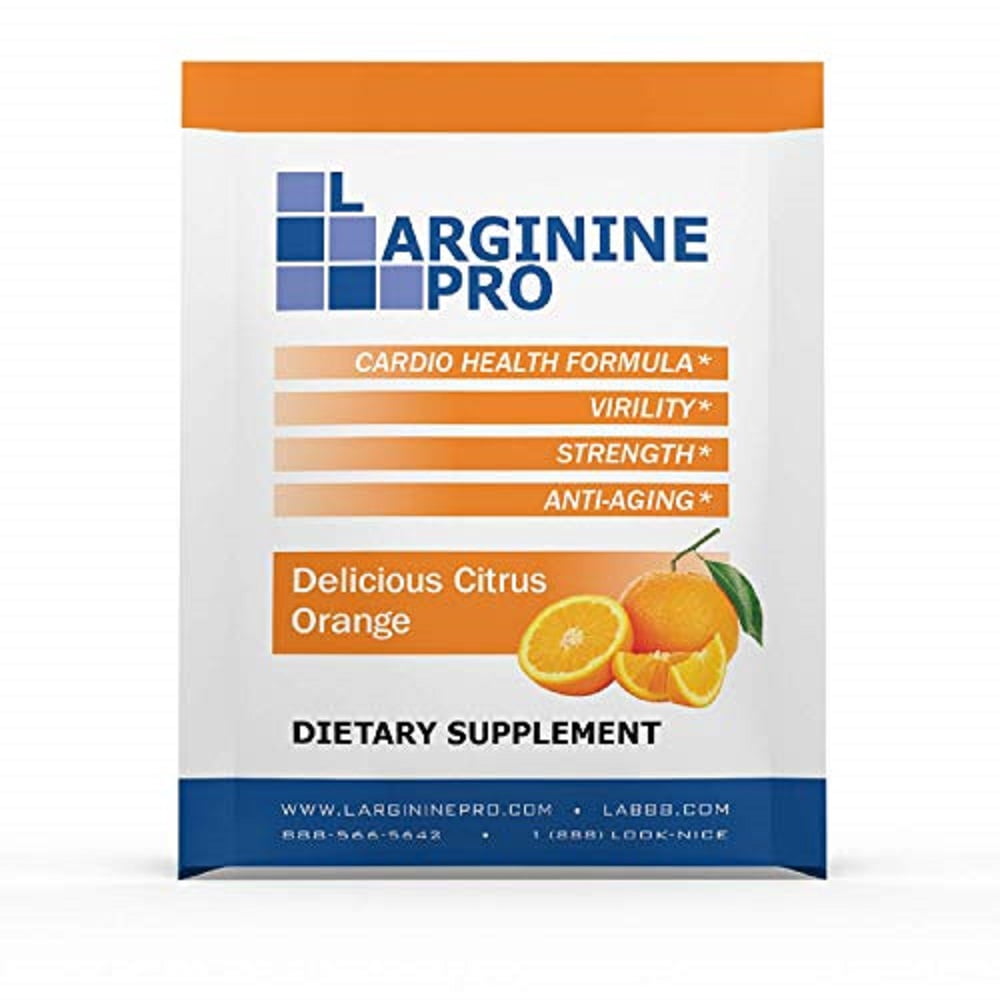 L-Arginine Pro Powder - 5500mg L-Arginine, 1100mg L-Citrulline Cardio Health - Orange, 2 Bags (60 Packets)