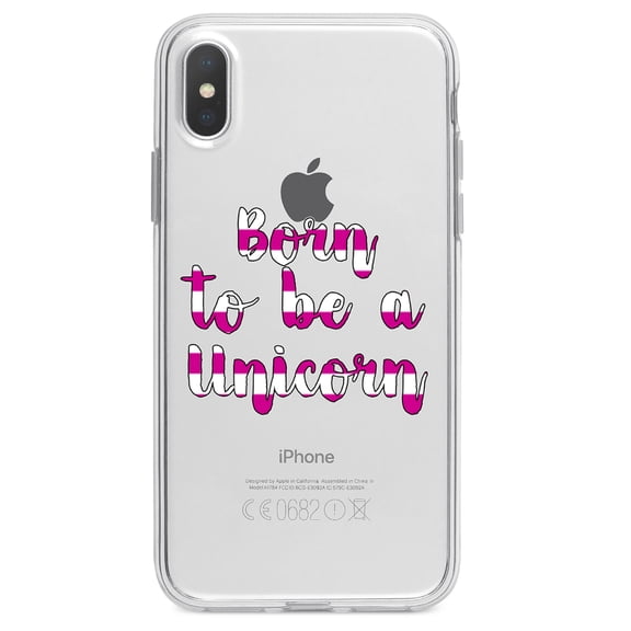 DistinctInk Clear Shockproof Hybrid Case for iPhone X / XS (5.8" Screen) - TPU Bumper Acrylic Back Tempered Glass Screen Protector - Born to be a Unicorn