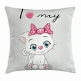 thumbnail image 1 of Kitten Throw Pillow Cushion Cover, Cute Cartoon Domestic White Cat Pink Cheeks Fluffy I Love My Pet Themed Print, Decorative Square Accent Pillow Case, 20 X 20 Inches, Grey White Pink, by Ambesonne, 1 of 2