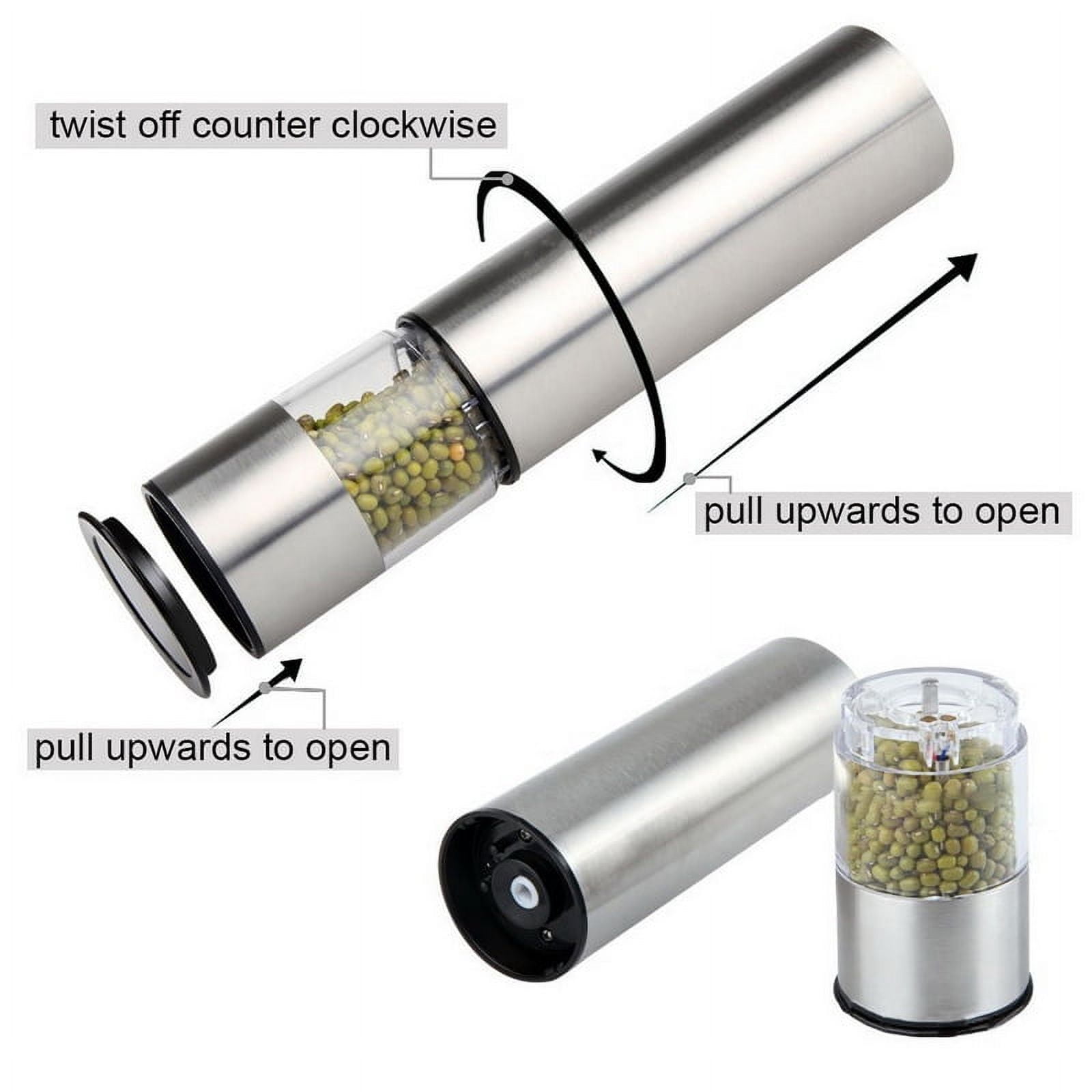 LNKOO Kitchen Electric Pepper/Salt Grinder - Battery Powered Stainless Steel Salt or Pepper Mill - Tall Power Shaker - Automatic Grinder with light - Adjustable Ceramic Coarseness
