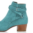 thumbnail image 4 of YDN Women Block Low Heel Suede Cowgirl Boots Pull on Ankle Bootie with Buckle Strap Shoes Size 11 Turquoise, 4 of 4