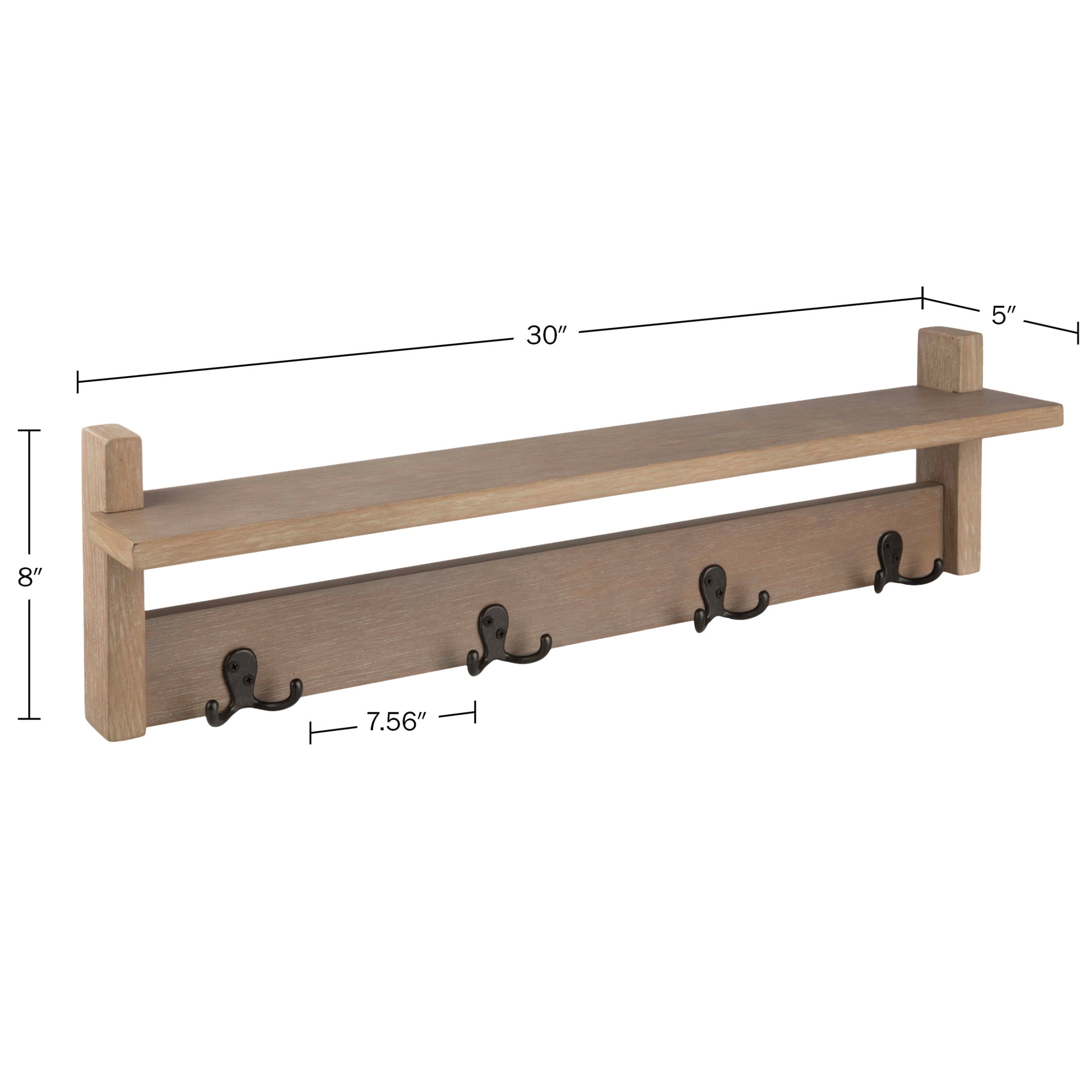 Lavish Home Coat Rack with Shelf - Wall Mount Shelf with 4 Hooks (Brown)