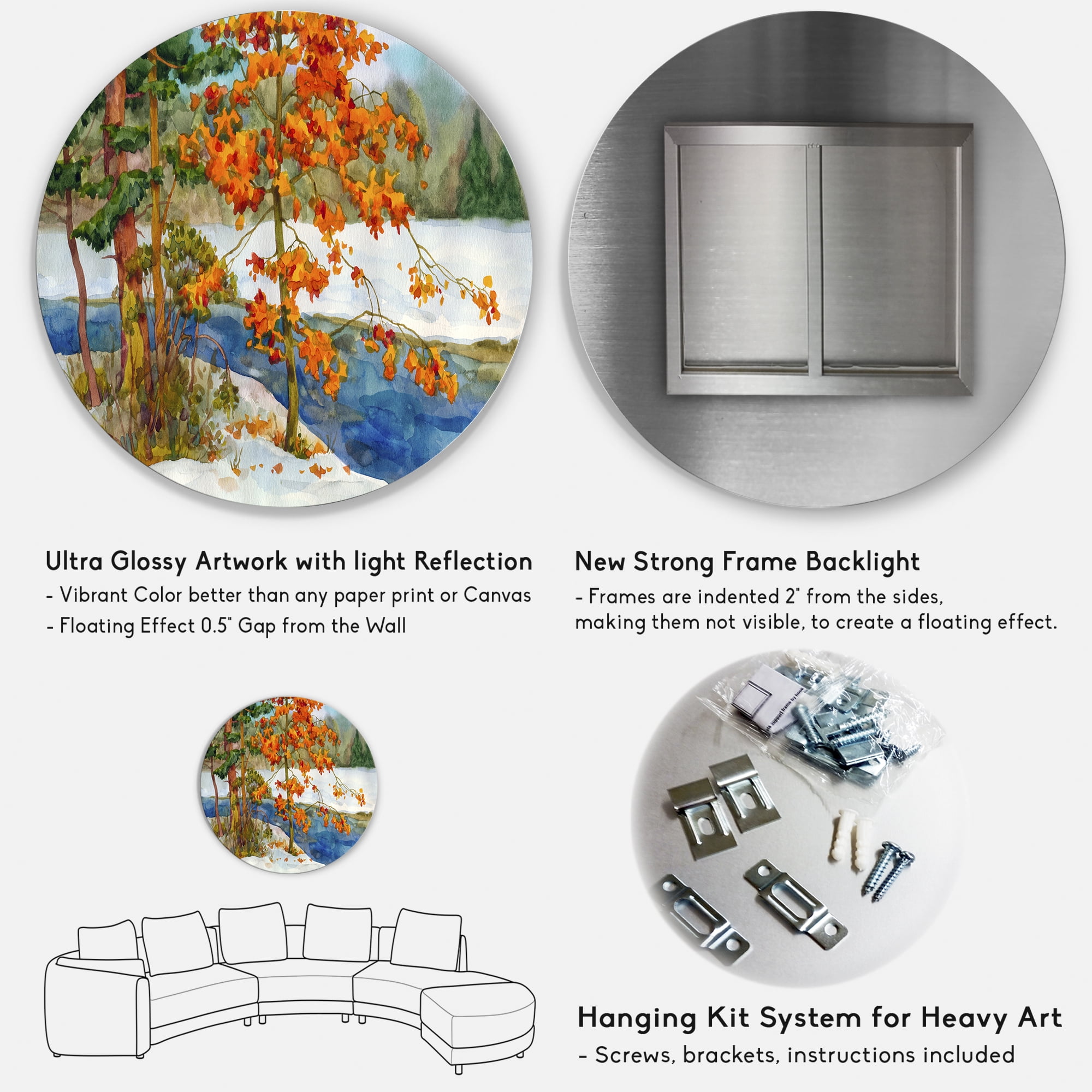 Designart 'Stream Through The Winter Forest I' Lake House Circle Metal Wall Art 23x23 - Disc of 23