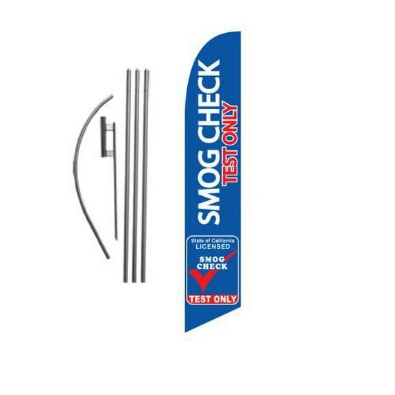 Smog Check Test Only Advertising Feather Banner Swooper Flag Sign with Flag Pole Kit and Ground Stake