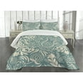 thumbnail image 3 of Ambesonne Floral Quilted Bedspread Set 3 Pcs, Marrakech Paisley, Queen Size, Teal and Beige, 3 of 5
