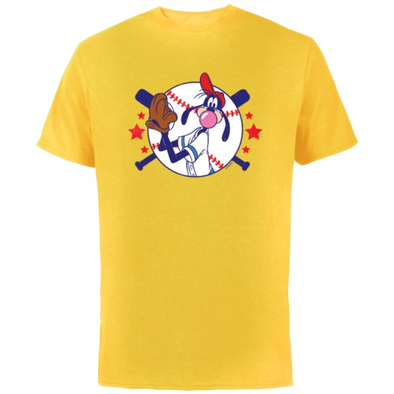 Disney Goofy Baseball Pitcher Bubble Gum Distressed - Short Sleeve Cotton T-Shirt for Adults - Customized-Yellow