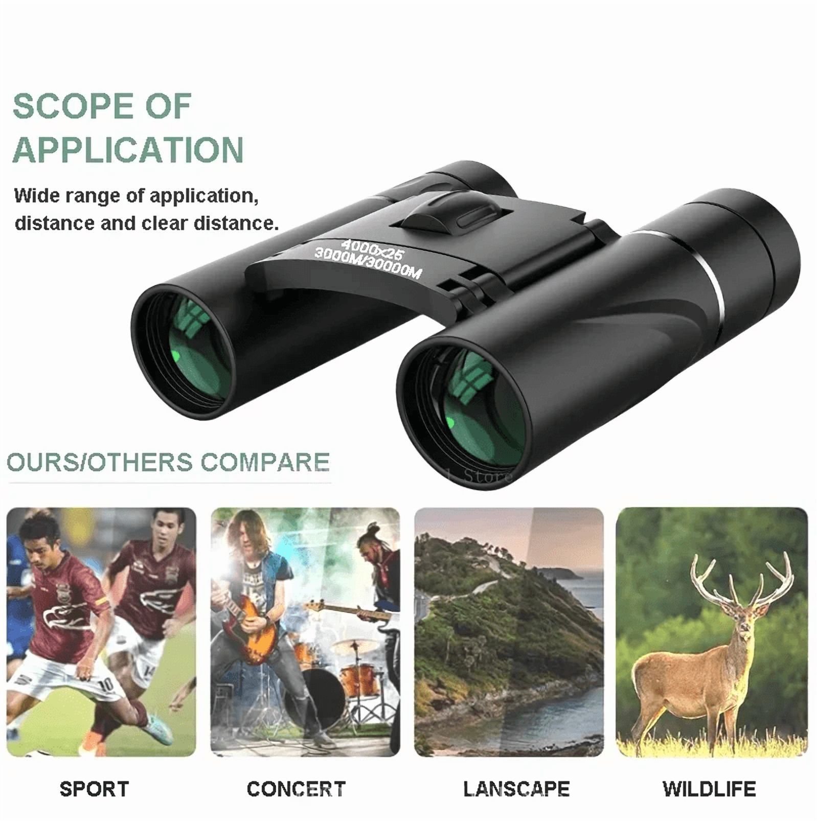 4000X25 Zoom HD Binoculars Telescope Powerful Portable Folding Long-Distance Vision Hunting Outdoor Camping Sports