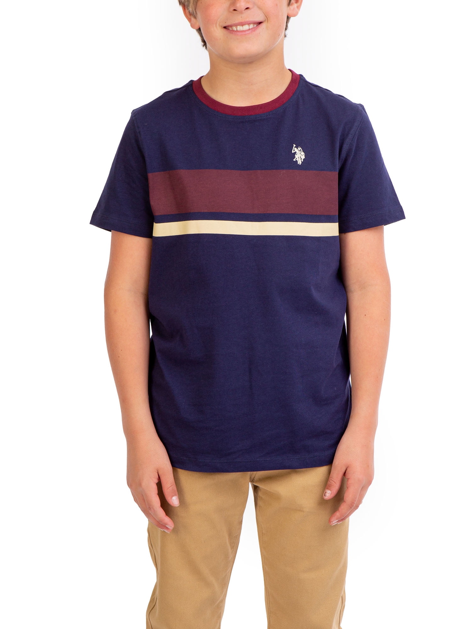 U.S. Polo Assn. Boys Short Sleeve Chest Stripe T-Shirt, Sizes 4-18