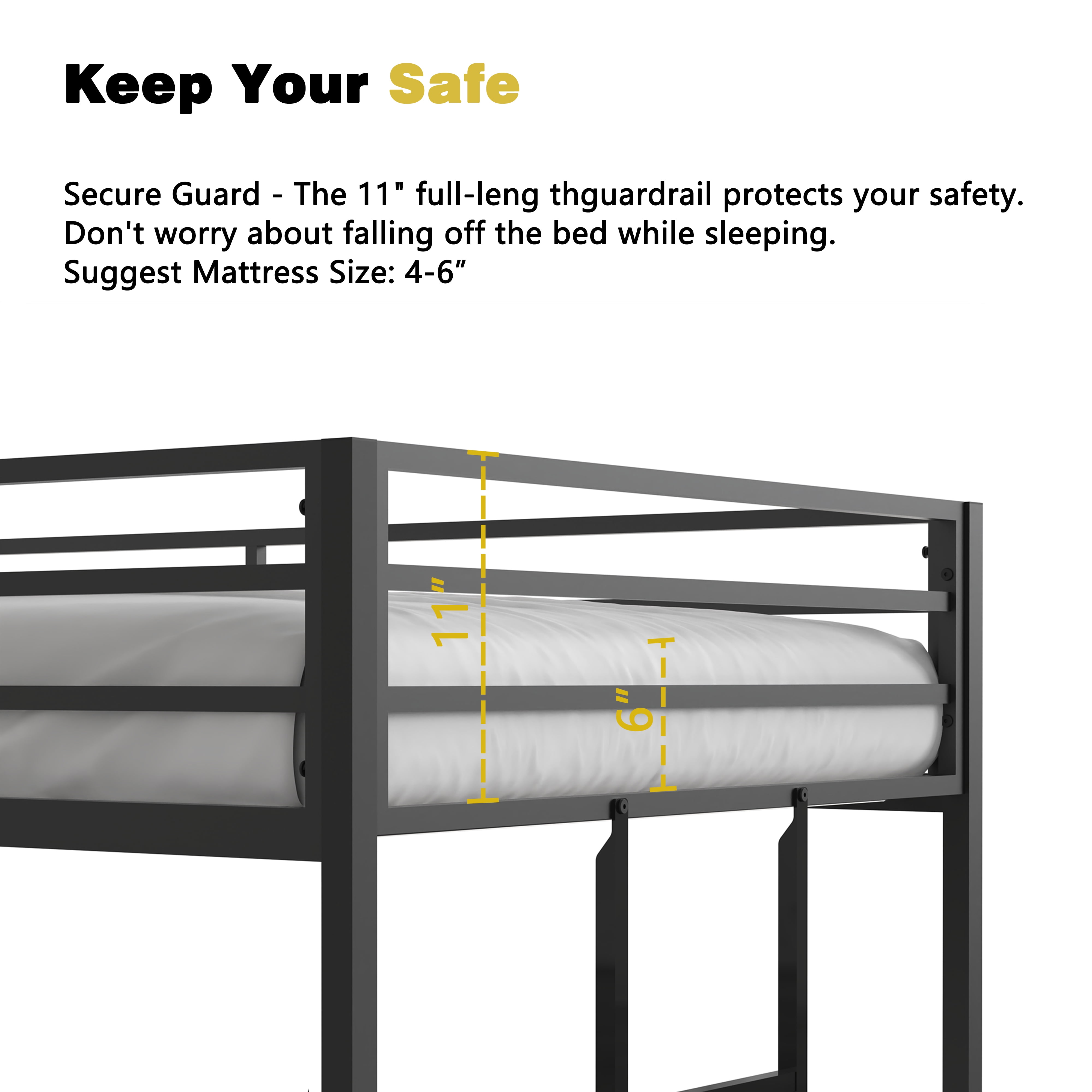 Twin Bunk Bed, Twin Over Twin Bunk Bed - Heavy-Duty Metal Frame with Full-Length Guardrails and Built-in Ladder, Low Noise Design, Easy Assembly, Space Saving for Bedroom, Black