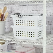 (2 pack) Sterilite Small Stacking Basket, Open Plastic Bin, Space Saving Organizers, White