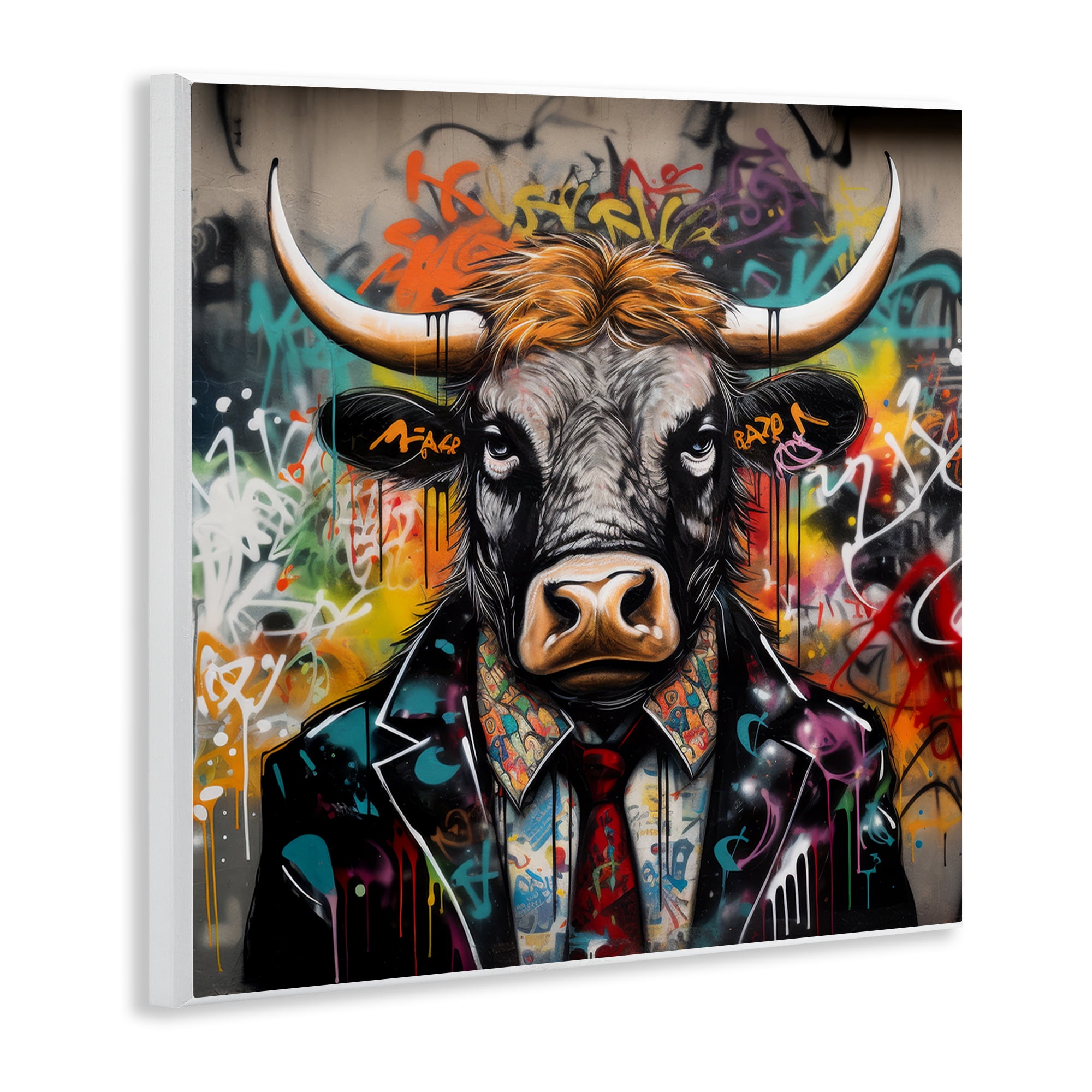 Stupell Industries Urban Graffiti Bull Animals & Insects Painting Unframed Art Print Wall Art, 12 x 12
