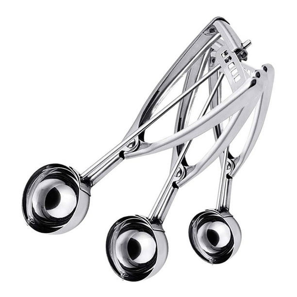 Juego de 3 palas para galletas con gatillo de acero inoxidable para helado, perfectas para bolas de melón, cupcakes, magdalenas, albóndigas, incluye grande, mediano, pequeño Ormromra HMHZ079