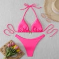 thumbnail image 5 of Women's Halter Bikini Sets Beads Tie Side Solid Triangle Thong Swimsuit Two Piece Cheeky Bathing Suits (Pink,M), 5 of 8