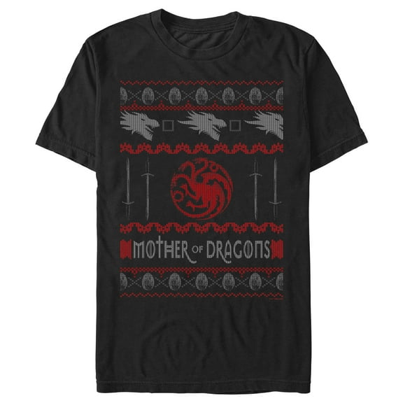 Men's Game of Thrones Christmas Mother of Dragons Sweater  Graphic Tee Black X Large