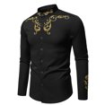 thumbnail image 2 of Afuyipoi Button-Up Long Sleeved Shirts for Men,Lightweight Casual Cotton Stand Collar Embroidered Shirt Brown S, 2 of 7
