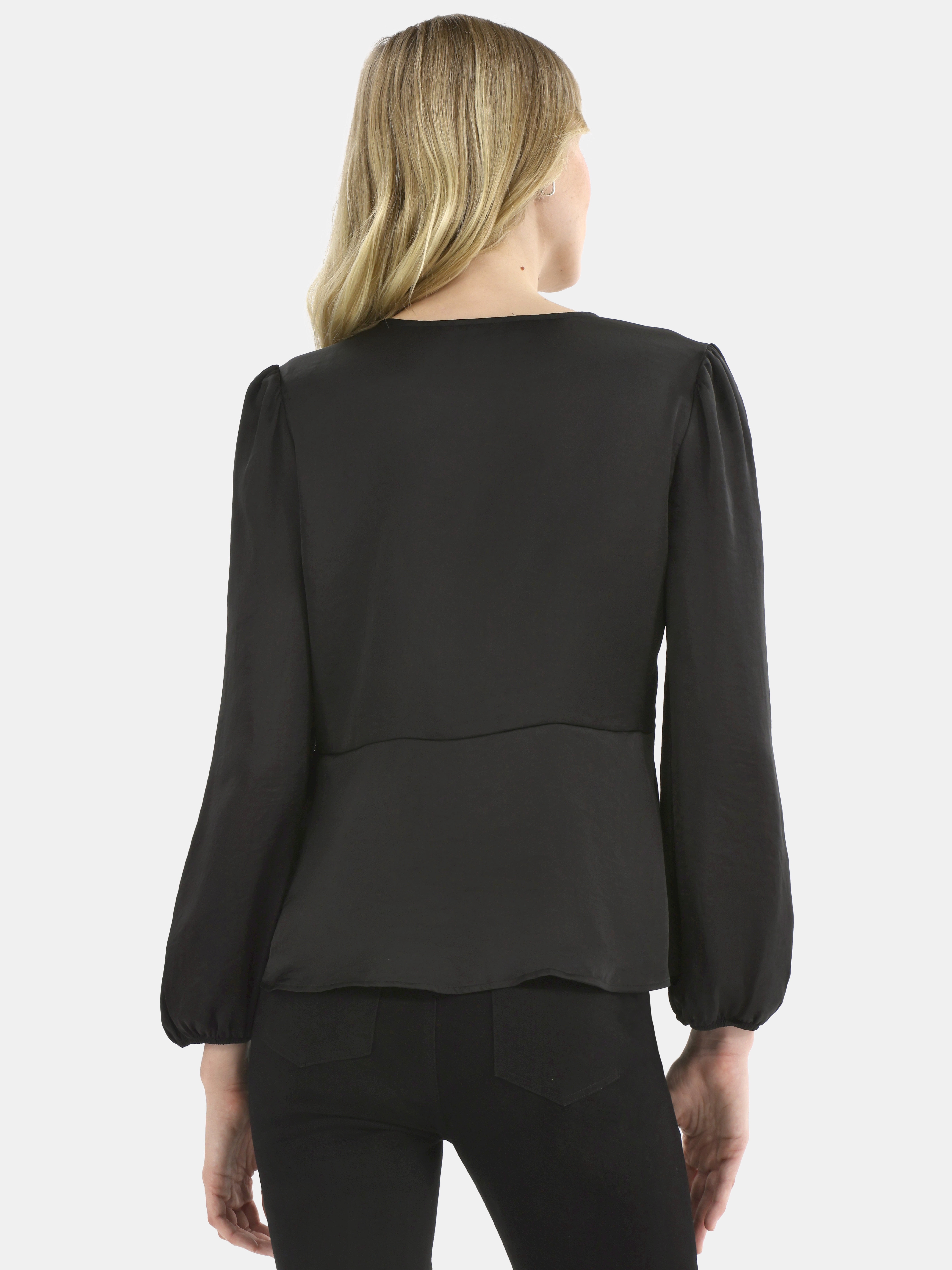 Time and Tru Women's Satin Blouse with Long Balloon Sleeves, XS-XXXL