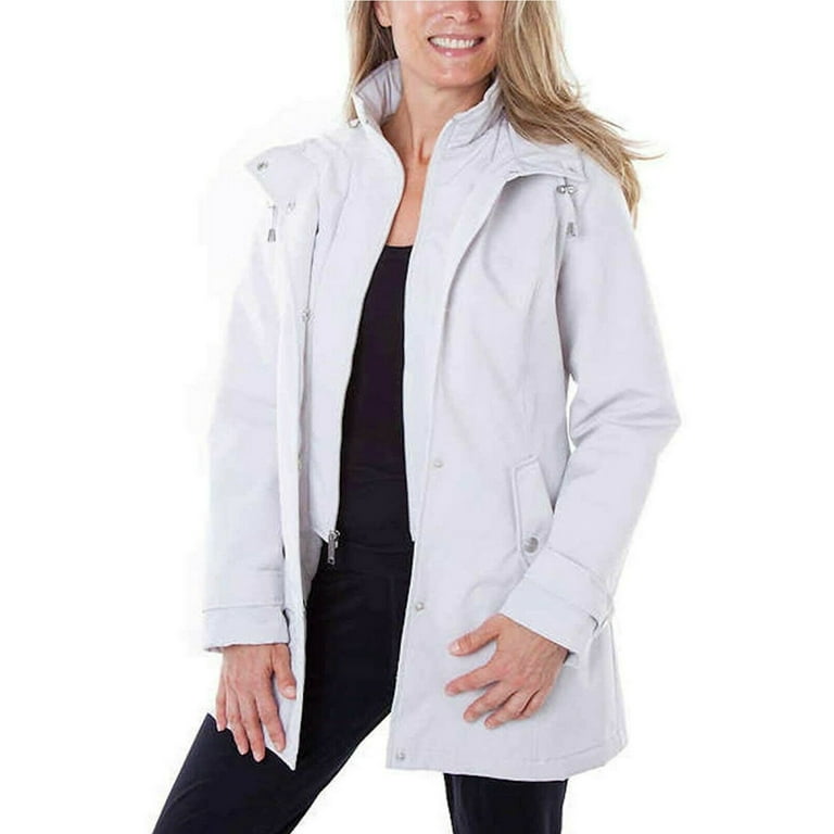 HFX Ladies All Weather Trench Coat Water Resistant Hooded Cement XL NEW