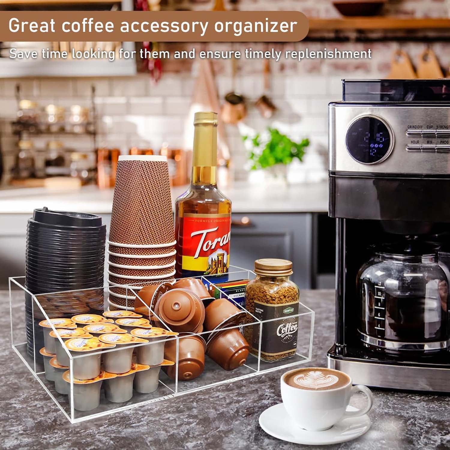 Acrylic Coffee Bar Station Organizer - Keep Your Coffee Space Tidy and Organized,Countertop, Office, Home Coffee K Cup