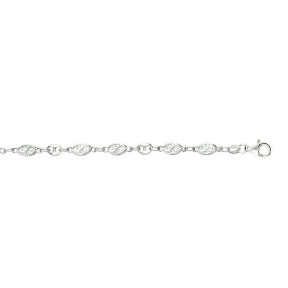 925 Sterling Silver Rhodium Finish Shiny Puffed Mariner Chain Fancy Anklet Pear Shape Clasp 10 Inch Jewelry Gifts for Wo