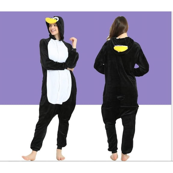 Cute Penguin Flannel Onesie: The Ultimate Gift | Warm & Soft Hooded Pajamas for Women/Men, Winter Sleepwear for Home, Parties (Sizes 145-185cm, Zip Front)