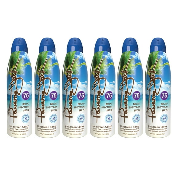Panama Jack Continuous Spray Sunscreen - SPF 75, Broad Spectrum UVA/UVB Protection, PABA, Paraben, Gluten & Cruelty Free, Water Resistant (80 Minutes), 5.5 OZ (5.50 Fl Oz (Pack of 6))
