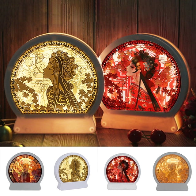 Paper Carving Light Ancient Style Exquisite Pattern USB LED Paper Carving Art Night Lights Birthday Gift